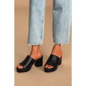 Lulus Curtis Black Platform Mules - Size 7.5